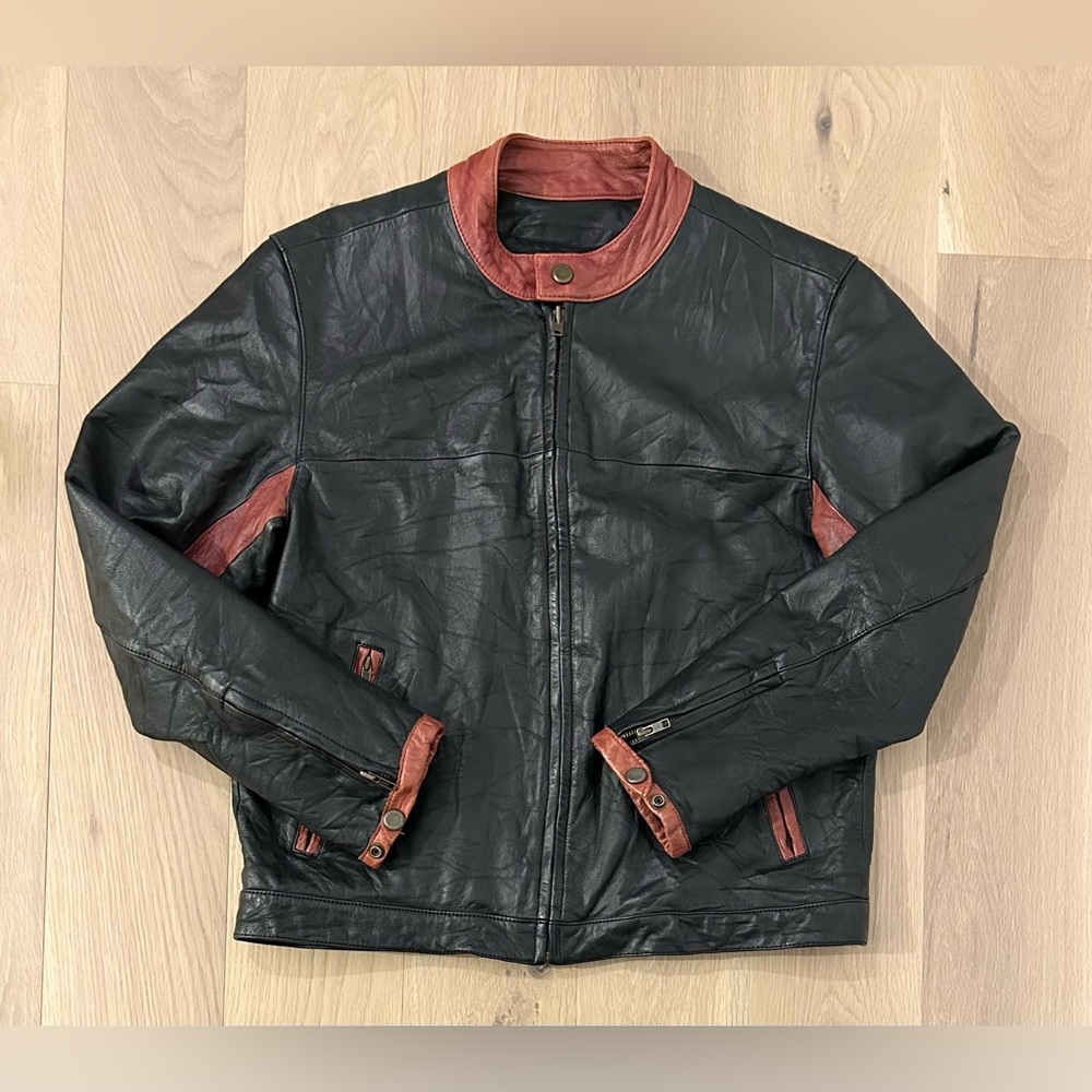 Danier Leather Batman Dark Knight Christian Bale Black & Red Motorcycle Jacket